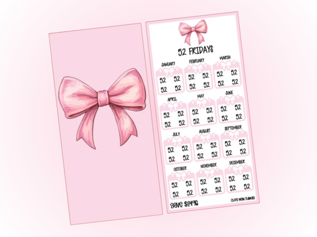 Savings Insert & Envelope Bundle | Pink Bow 52 Fridays