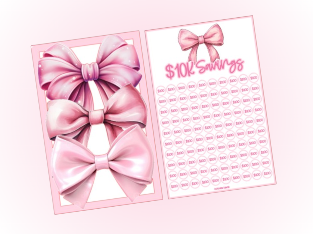 Saving Insert & Envelope Bundle | A5 Rings | Pink Bow | 10K Savings