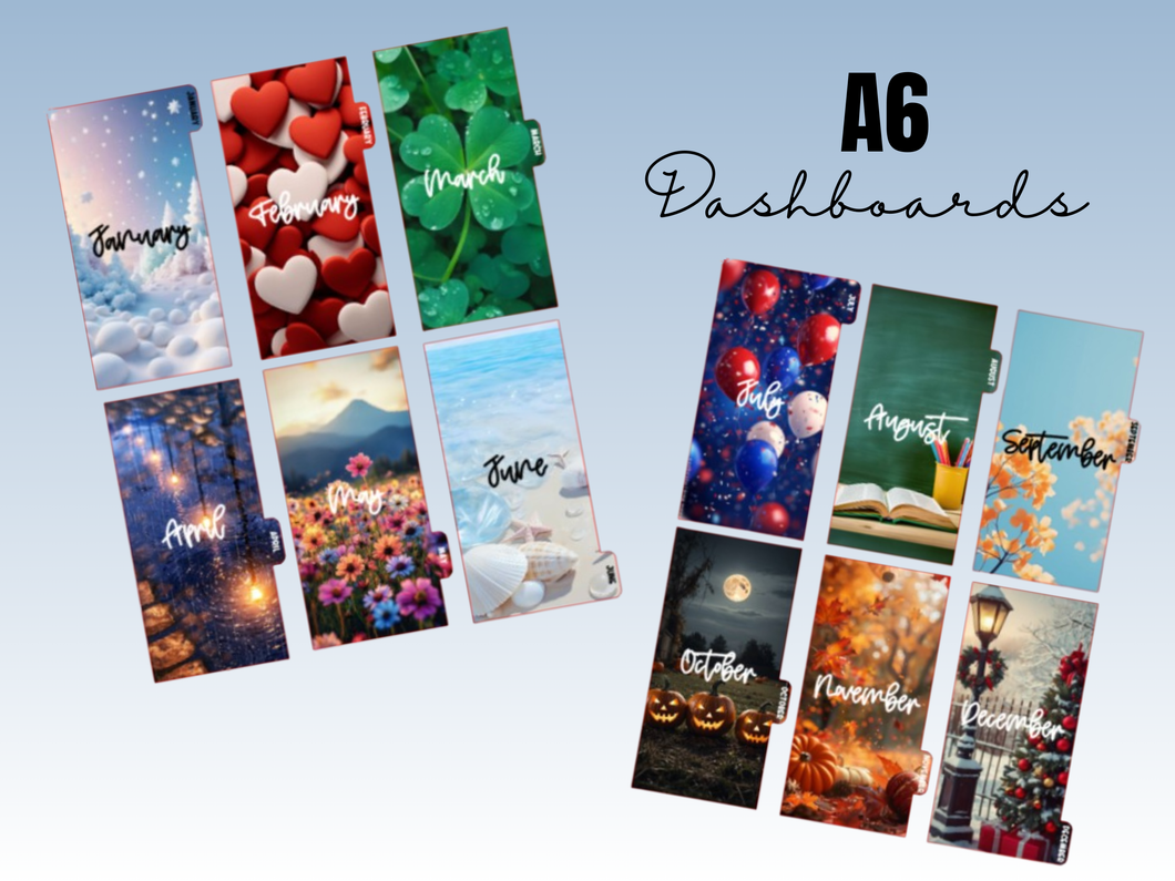 Monthly Dividers | A6 Rings | 12 month Set