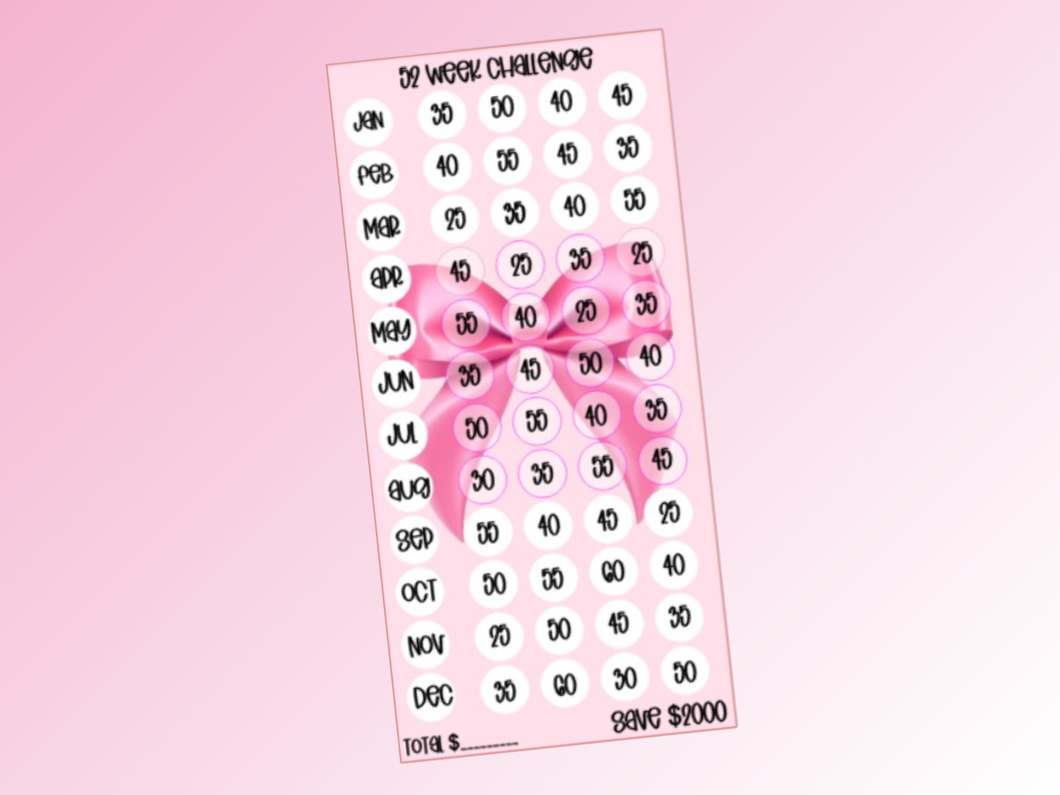 Savings Insert or Cash Envelope | Bow | 52 Week Challenge