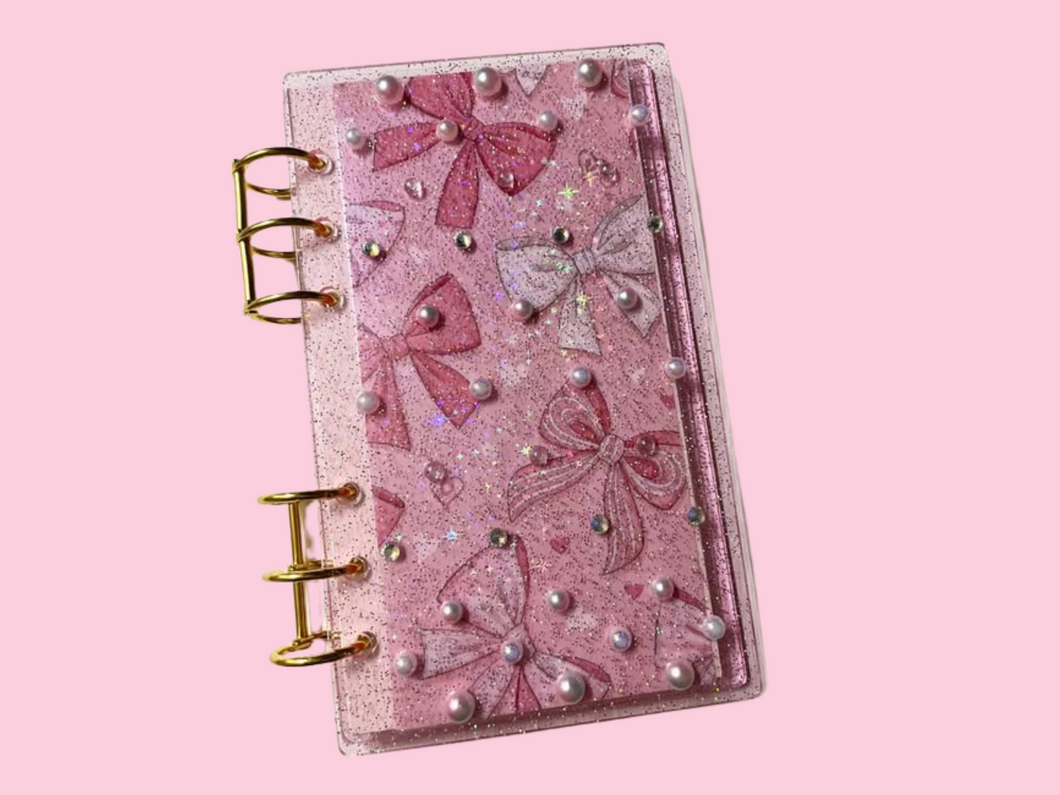Charmed Binder | A6 | Pearl & Gems w/ Bow Dashboard  (Handmade)