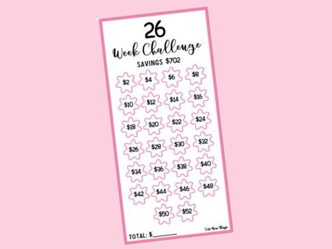 Savings Insert or Cash Envelope | 26 Weeks Challenge