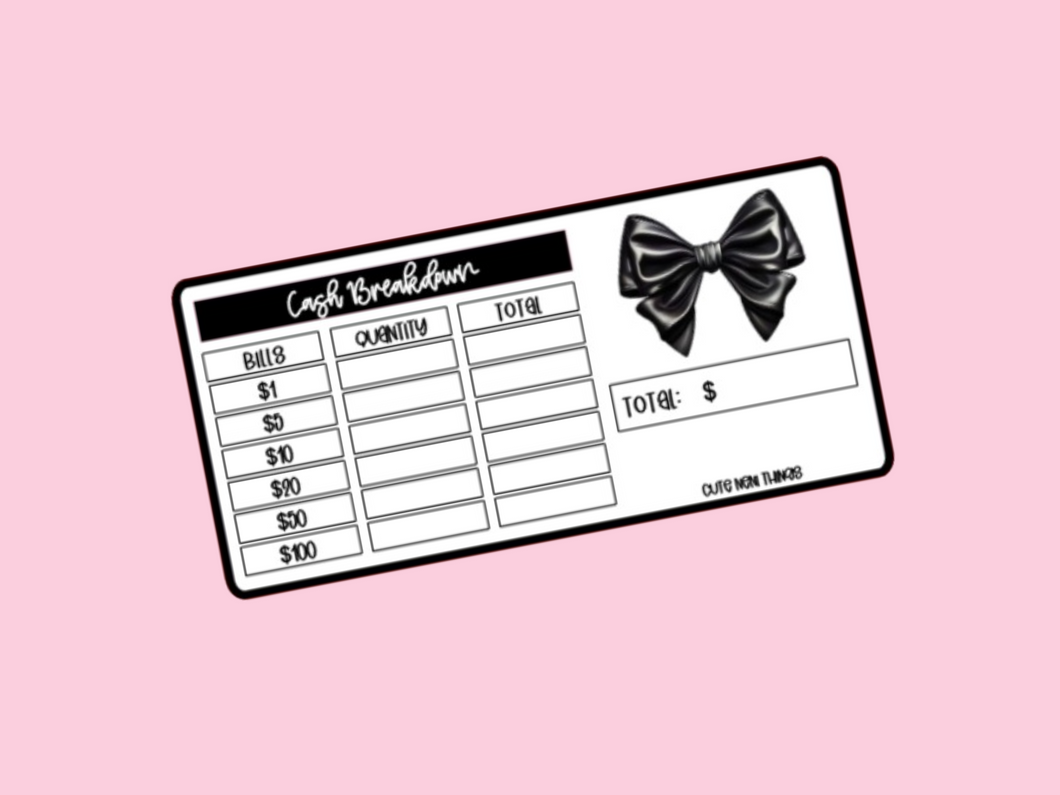 Cash Breakdown Insert | Black Bow