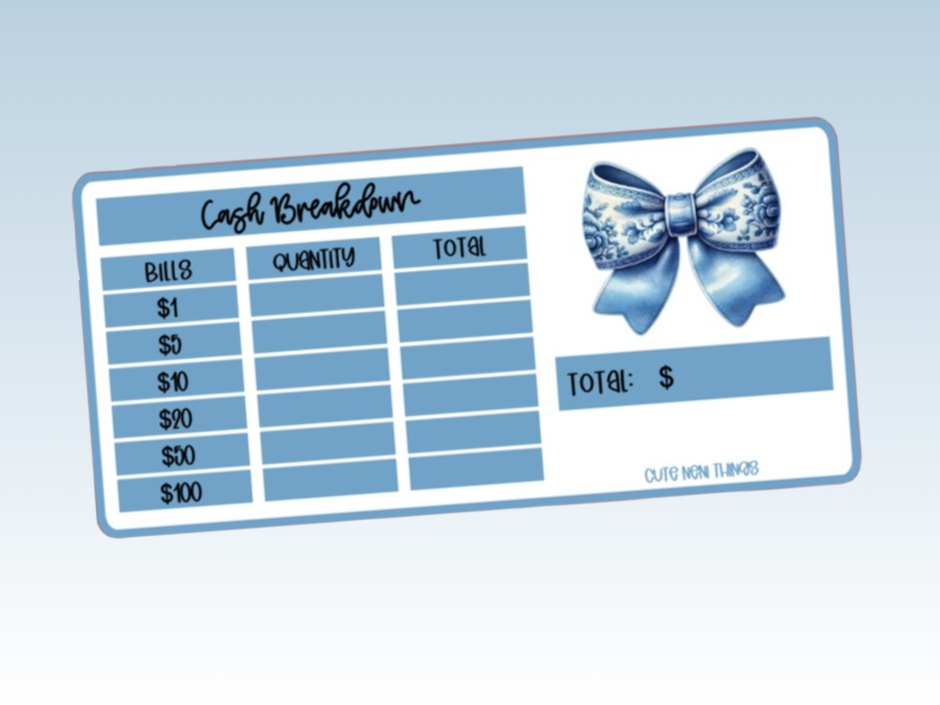 Cash Breakdown Insert | Blue Bow