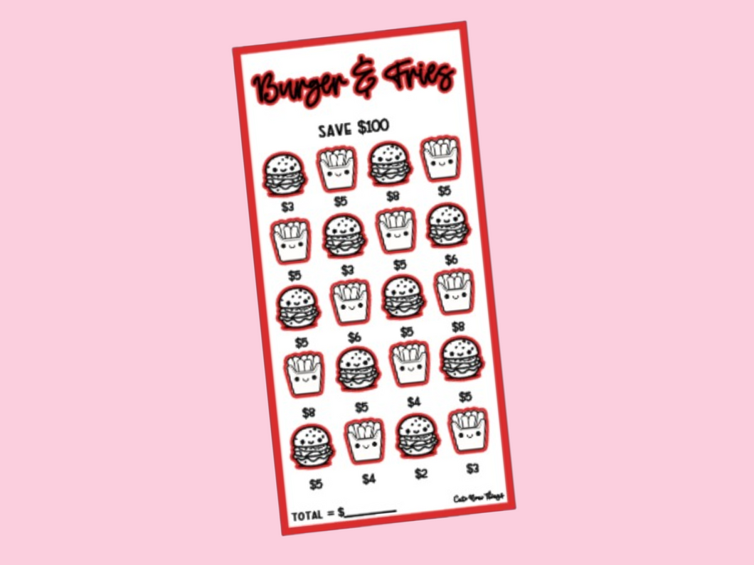Savings Insert or Cash Envelope | Square | Burger & Fries